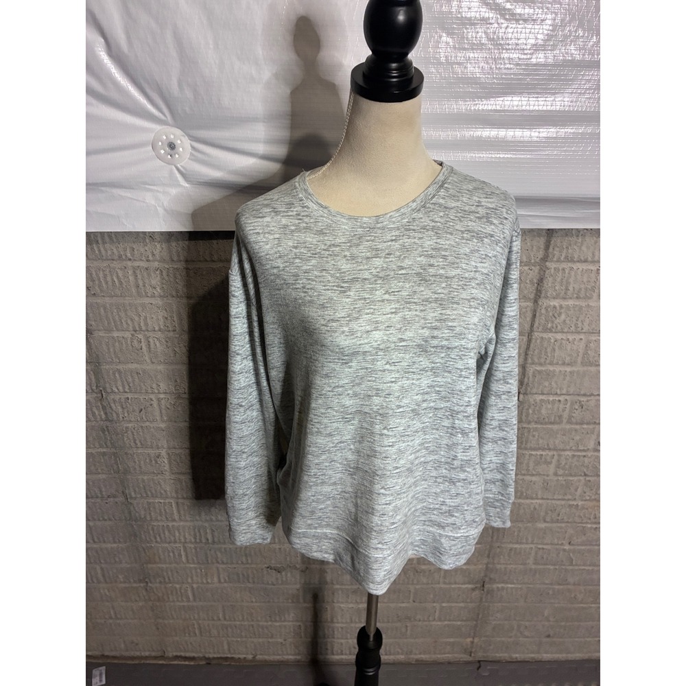 Natori Womens Gray Space Dye Long Sleeve Crewneck Loungewear Top Small